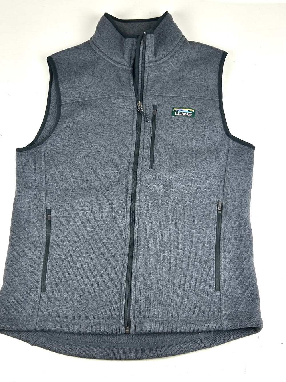LL Bean Sweater Fleece Vest Men’s Small Slightly Fitted Gray Full Zip